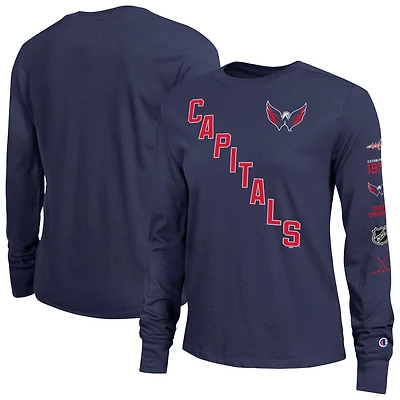 T-shirt à manches longues Champion Navy Washington Capitals pour femmes