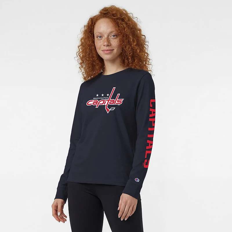Women's Champion  Navy Washington Capitals 2-Hit Long Sleeve T-Shirt