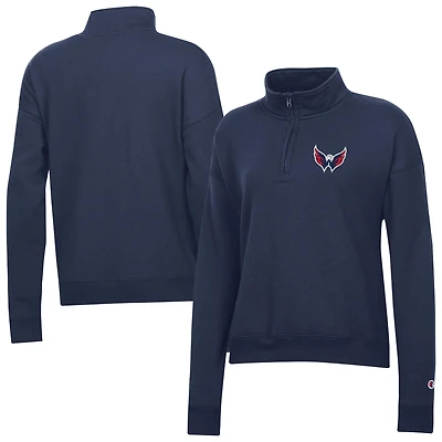 Women's Champion Navy Washington Capitals Powerblend Quarter-Zip Sweatshirt