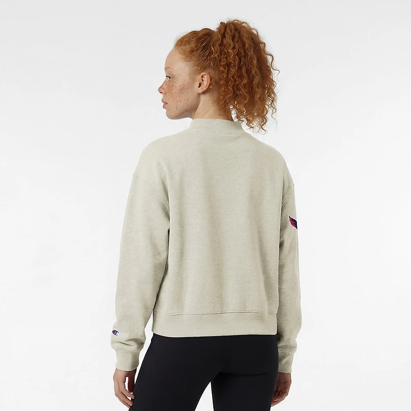 Women's Champion Oatmeal Washington Capitals Collar Script Triumph Fleece Tri-Blend Sweatshirt