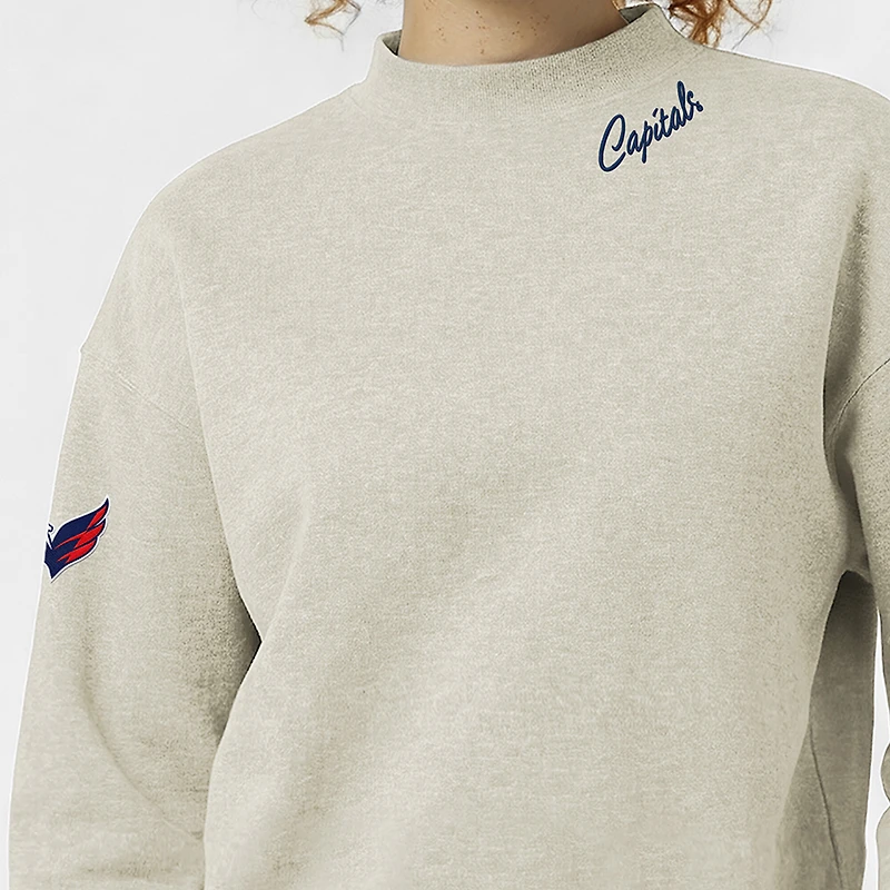 Women's Champion Oatmeal Washington Capitals Collar Script Triumph Fleece Tri-Blend Sweatshirt