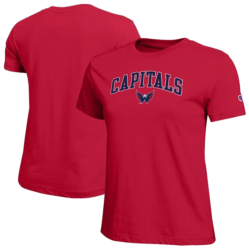 Women's Champion Red Washington Capitals Arch Mascot Logo T-Shirt