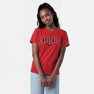 Women's Champion  Red Washington Capitals Arch Mascot Logo T-Shirt