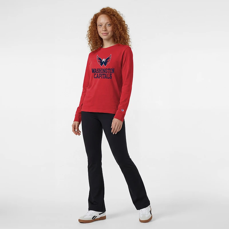 Women's Champion Red Washington Capitals Wordmark Lockup Long Sleeve T-Shirt