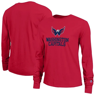 Women's Champion  Red Washington Capitals Wordmark Lockup Long Sleeve T-Shirt