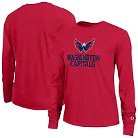 Women's Champion  Red Washington Capitals Wordmark Lockup Long Sleeve T-Shirt