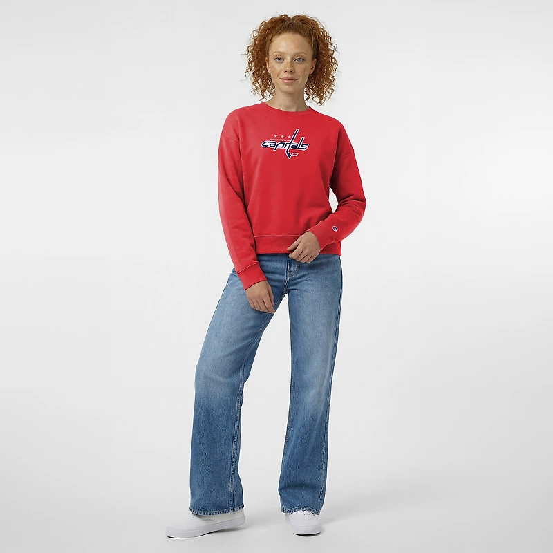 Women's Champion Red Washington Capitals Wordmark Lockup Powerblend Sweatshirt