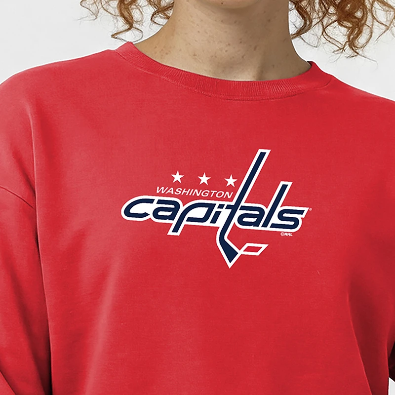 Women's Champion Red Washington Capitals Wordmark Lockup Powerblend Sweatshirt