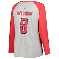 Women's Fanatics Alexander Ovechkin Heather Gray/Heather Red Washington Capitals Plus Name & Number Raglan Long Sleeve T-Shirt