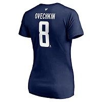 T-shirt à col en V pour femmes Fanatics Alexander Ovechkin, bleu marine, Washington Capitals 2020/21, nom et numéro de pile authentiques alternatifs