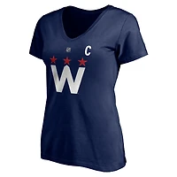 T-shirt authentique à col en V pour femme Fanatics Alexander Ovechkin, bleu marine, Washington Capitals, avec nom et numéro superposés