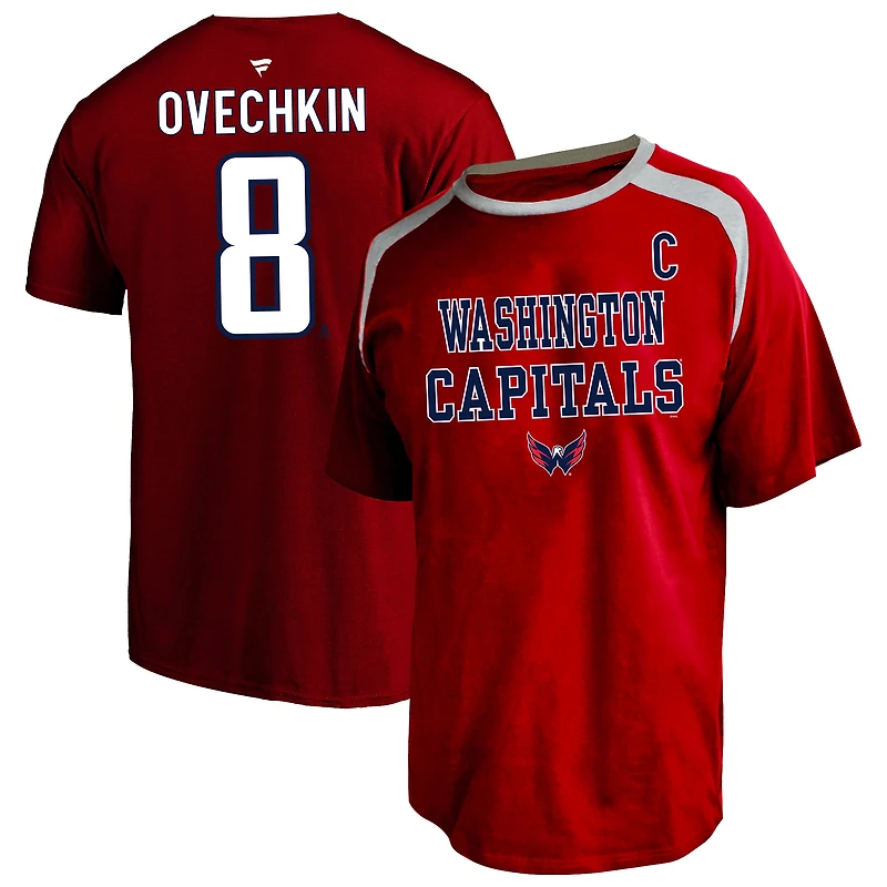 T-shirt à col rond grande taille Fanatics Alexander Ovechkin rouge des Capitals de Washington, avec nom et numéro.