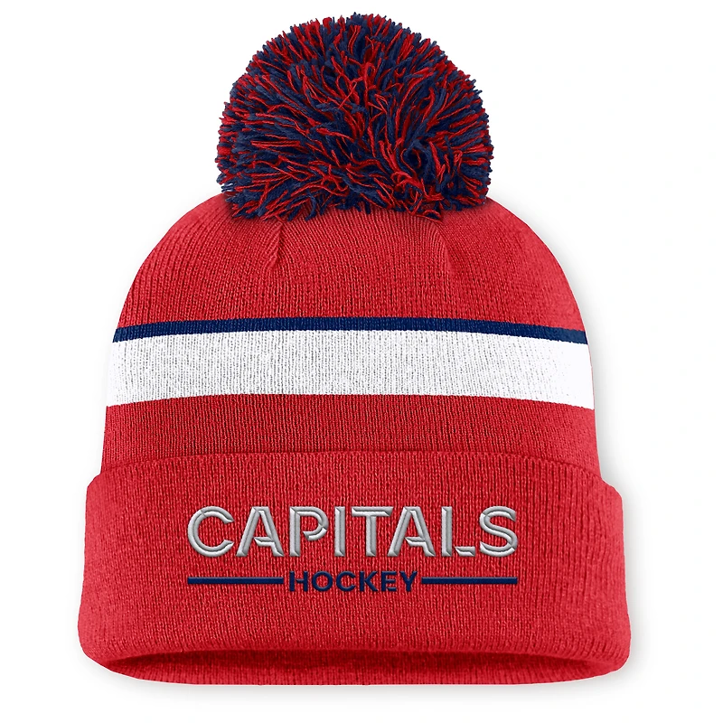 Bonnet en tricot à revers authentique Pro Rink des Capitals de Washington Fanatics pour femmes avec pompon