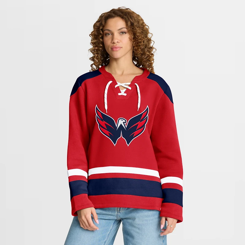 Women's Fanatics Red Washington Capitals Icing Long Sleeve Lace Up Sweatshirt