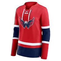 T-shirt à manches longues lacets Fanatics pour femme, rouge, Washington Capitals Prime Time