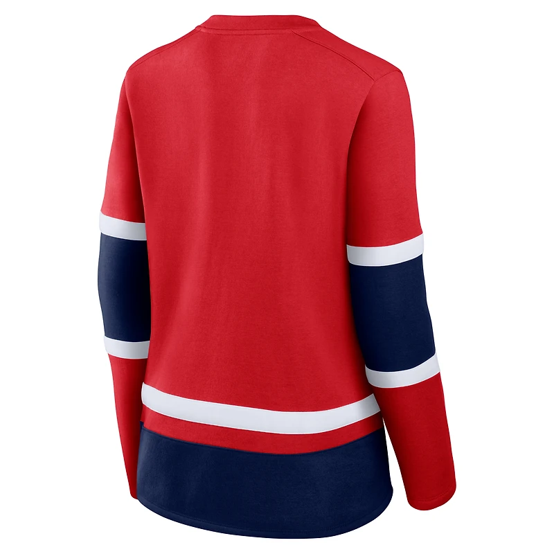 T-shirt à manches longues lacets Fanatics pour femme, rouge, Washington Capitals Prime Time