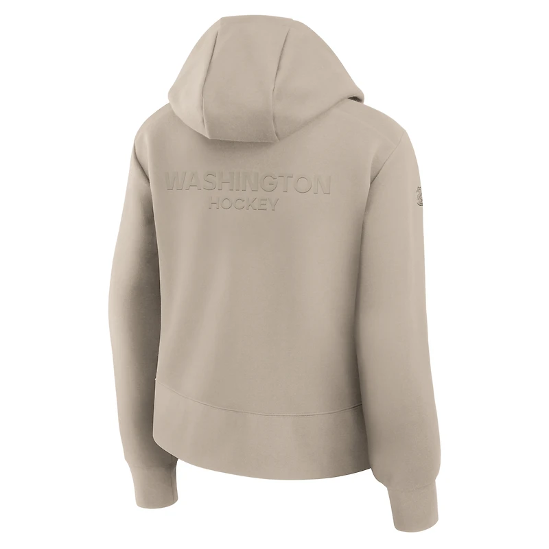 Sweat à capuche Fanatics Tan Authentic Pro Road Tri-Blend quart de zip pour femme des Capitals Washington