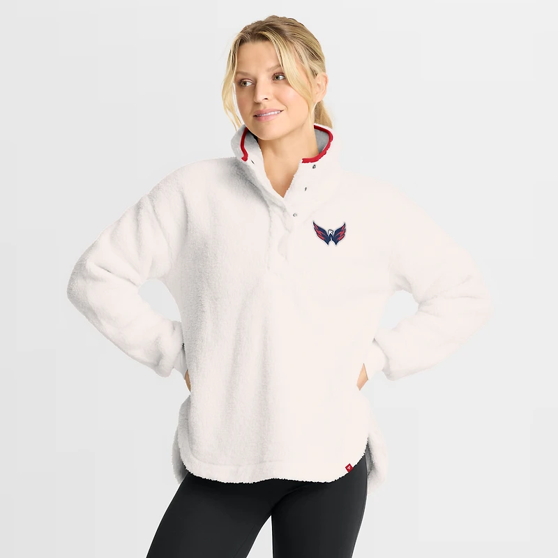 Pull à demi-boutons-pression en sherpa Rush blanc Washington Capitals de Fanatics pour femmes
