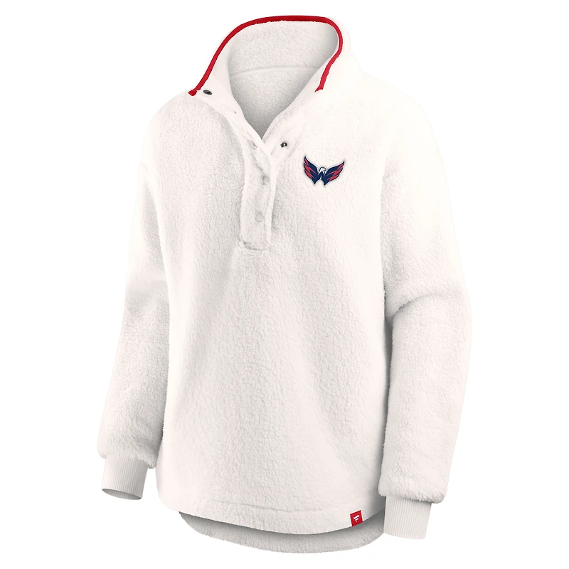 Pull à demi-boutons-pression en sherpa Rush blanc Washington Capitals de Fanatics pour femmes