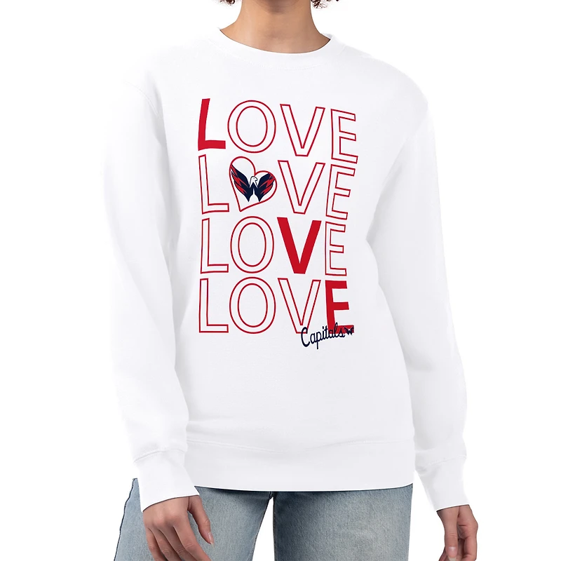 Sweat-shirt à enfiler G-III 4Her pour femme par Carl Banks, blanc, avec logo de l'équipe Washington Capitals « Lots Of Love ».