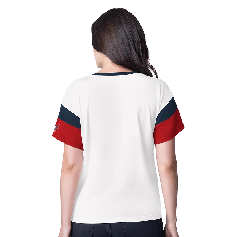 Women's G-III 4Her by Carl Banks  White Washington Capitals Rink Oversized Rhinestone V-Neck T-Shirt
