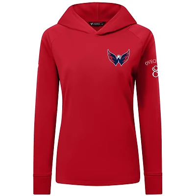 Sweat à capuche raglan rouge Alexander Ovechkin pour femme avec nom et numéro des Capitals de Washington