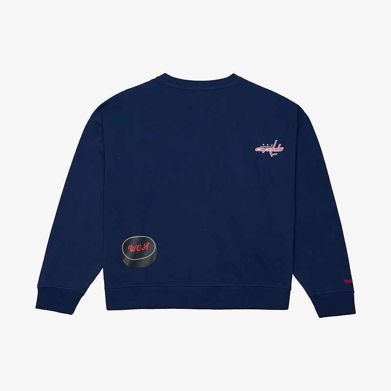 Sweat-shirt ras du cou Mitchell & Ness bleu marine Washington Capitals pour femme