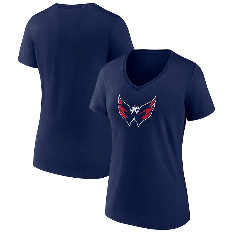 T-shirt à col en V pour femme, logo principal des Capitals de Washington, bleu marine