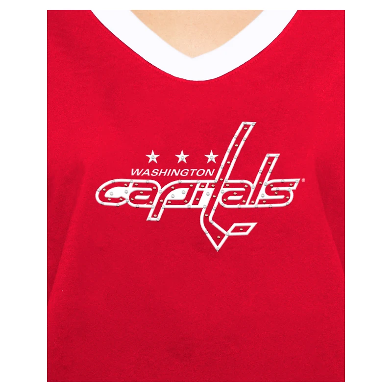 T-shirt rouge à strass Game Day des Washington Capitals de New Era pour femme