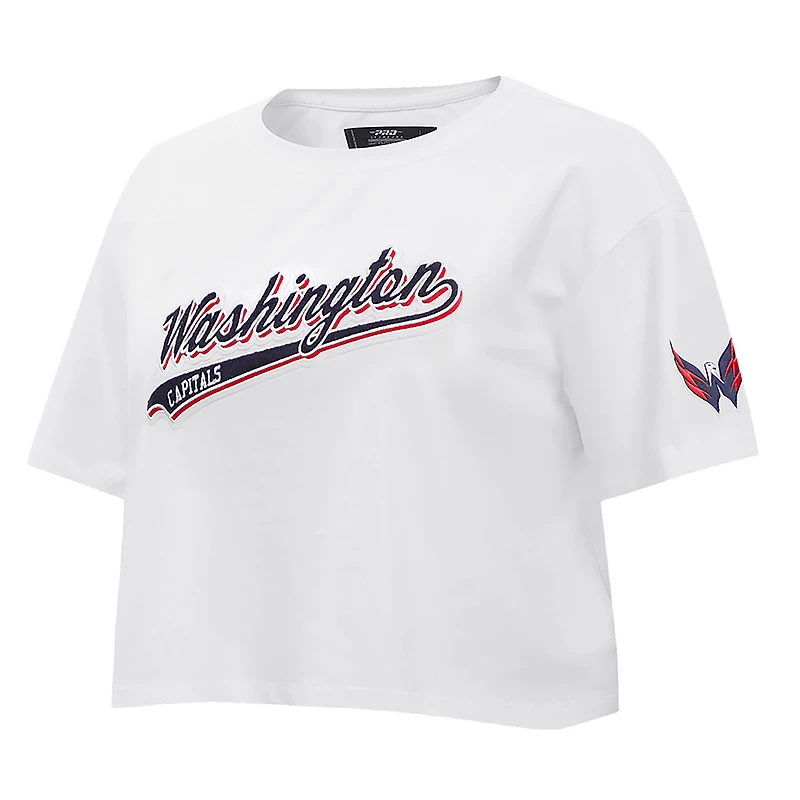 T-shirt court Pro Standard blanc Washington Capitals Boxy Script Tail pour femmes
