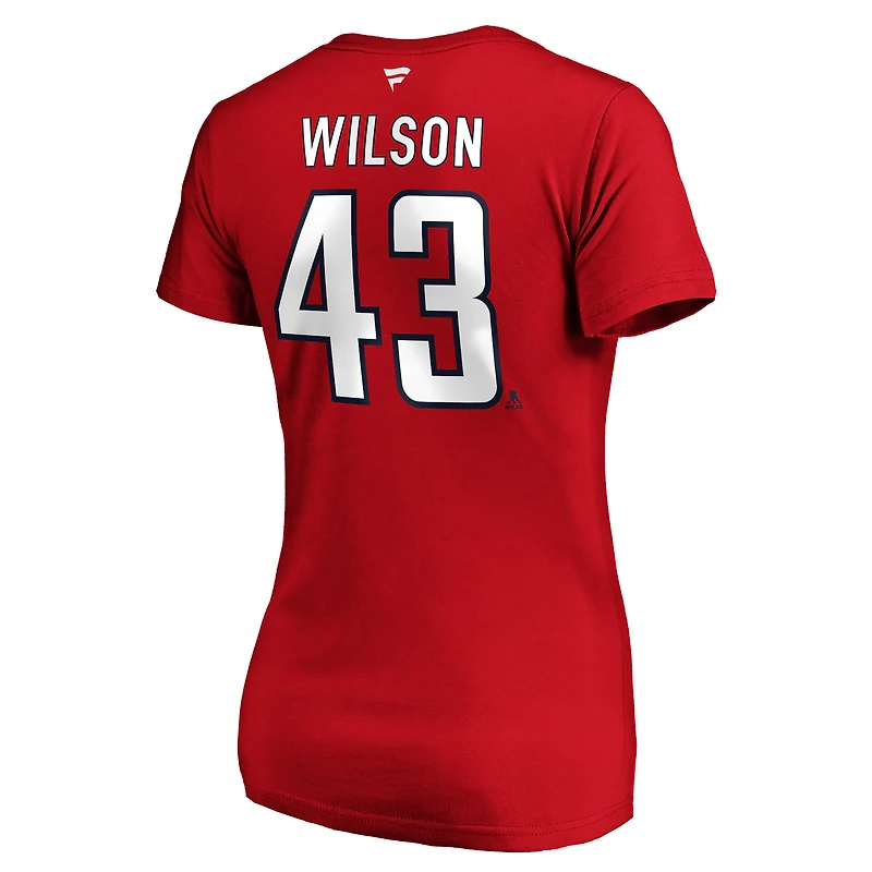 Women's Tom Wilson Red Washington Capitals Authentic Stack Name and Number V-Neck T-Shirt