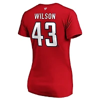 Women's Tom Wilson Red Washington Capitals Authentic Stack Name and Number V-Neck T-Shirt