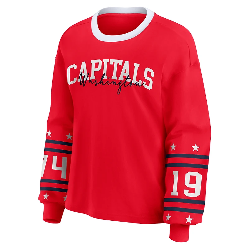 T-shirt de sport à manches longues pour femmes WEAR by Erin Andrews, rouge, Washington Capitals