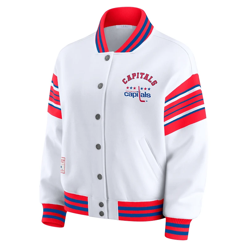 Women's WEAR by Erin Andrews White/Red Washington Capitals Full-Snap Fleece Sweatshirt Jacket