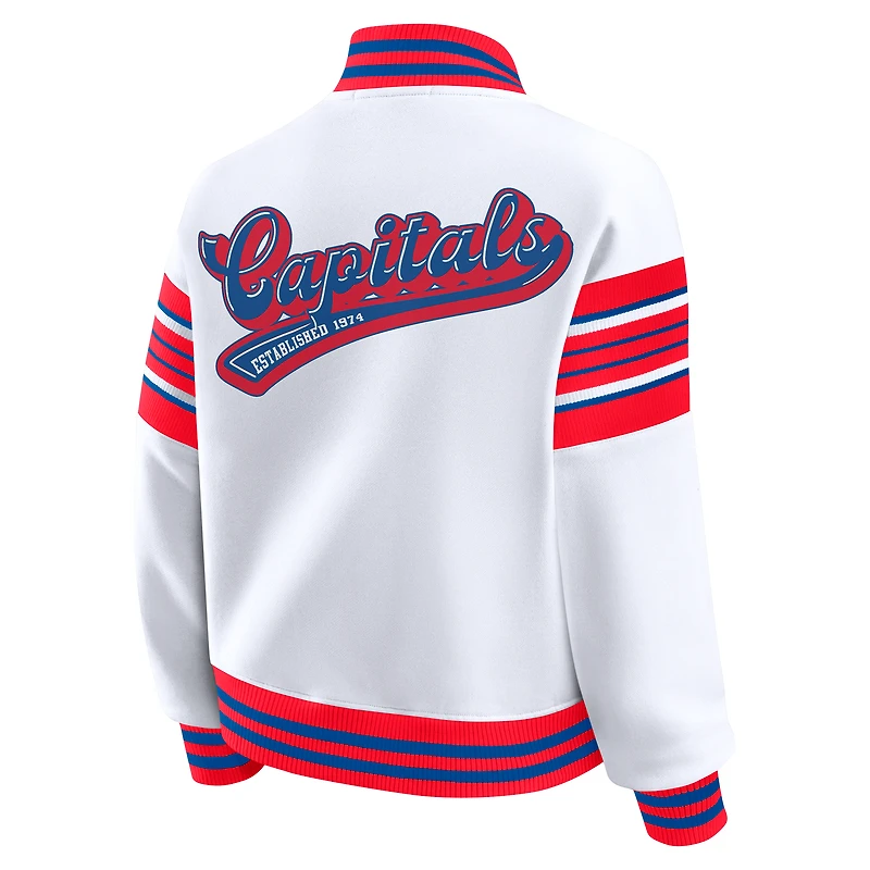 Women's WEAR by Erin Andrews White/Red Washington Capitals Full-Snap Fleece Sweatshirt Jacket
