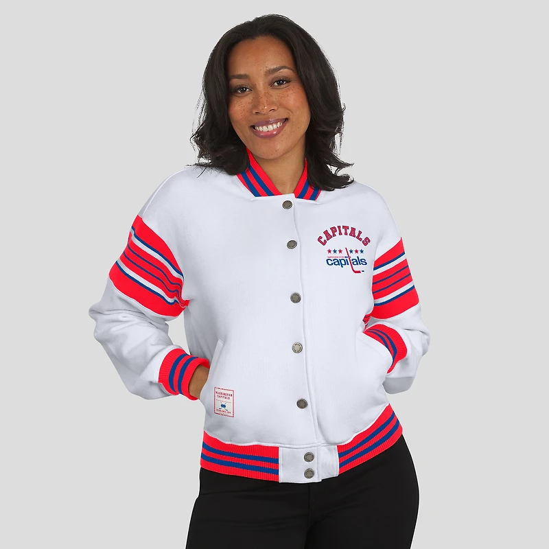 Women's WEAR by Erin Andrews White/Red Washington Capitals Full-Snap Fleece Sweatshirt Jacket