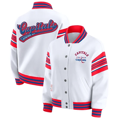 Women's WEAR by Erin Andrews White/Red Washington Capitals Full-Snap Fleece Sweatshirt Jacket