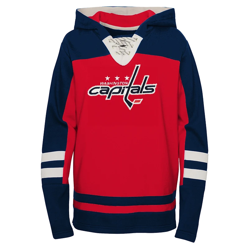 Youth Red Washington Capitals Ageless Revisited Lace-Up V-Neck Pullover Hoodie