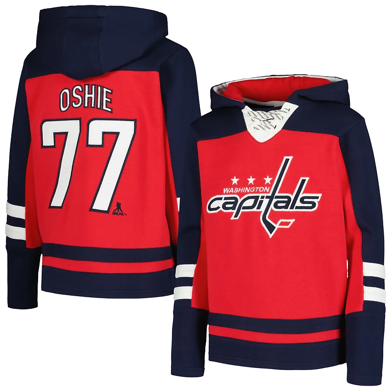 Sweat à capuche rouge avec nom et numéro pour jeune TJ Oshie des Capitals de Washington, incontournable sans âge