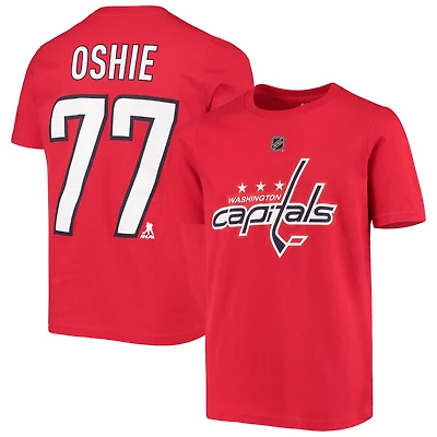 T-shirt TJ Oshie pour jeune avec nom et numéro du joueur des Capitals de Washington, rouge
