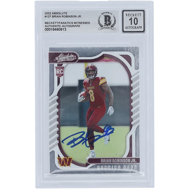 Brian Robinson Jr. Washington Commanders Autographié 2022 Panini Absolute #127 Beckett Fanatics Witnessed Authenticated 10 Rookie Card