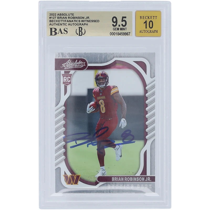 Brian Robinson Jr. Washington Commanders Autographed 2022 Panini Absolute #127 Beckett Fanatics Witnessed Authenticated /10 Rookie Card