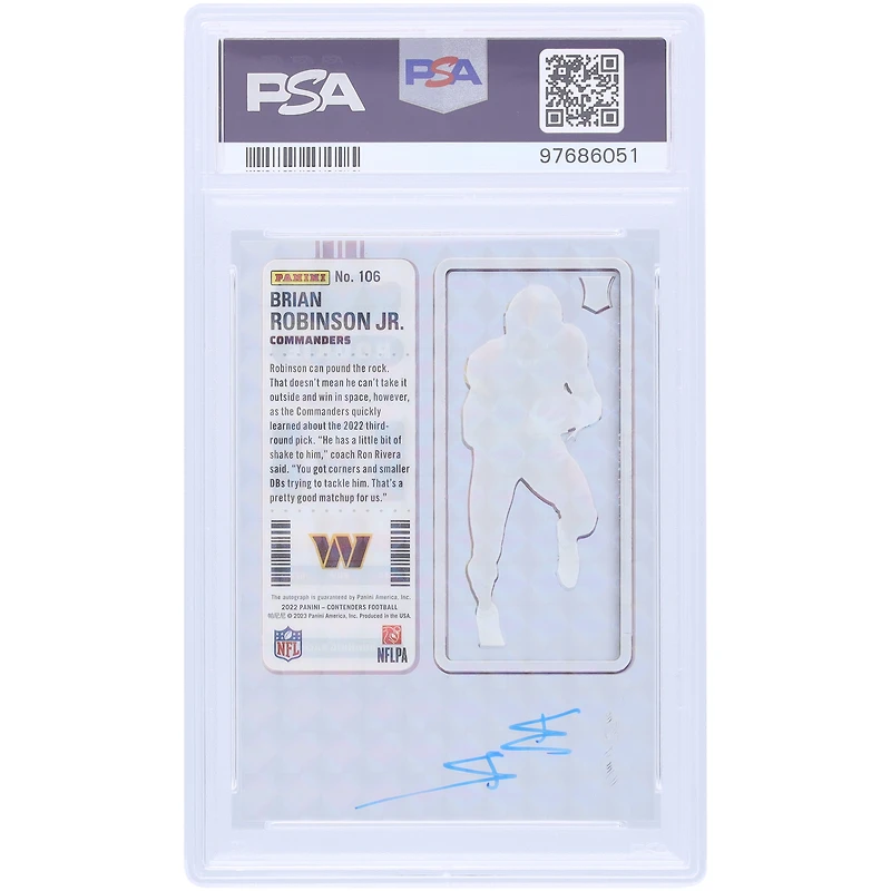 Brian Robinson Jr. Washington Commanders Autographed 2022 Panini Contenders Mosaic Rookie Ticket #106 #1/1 PSA Authenticated 10/10 Rookie Card