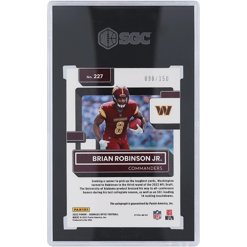 Brian Robinson Jr. Washington Commanders Autographed 2022 Panini Donruss Optic Autograph #227 #98/150 SGC Authenticated 8.5 Rookie Card