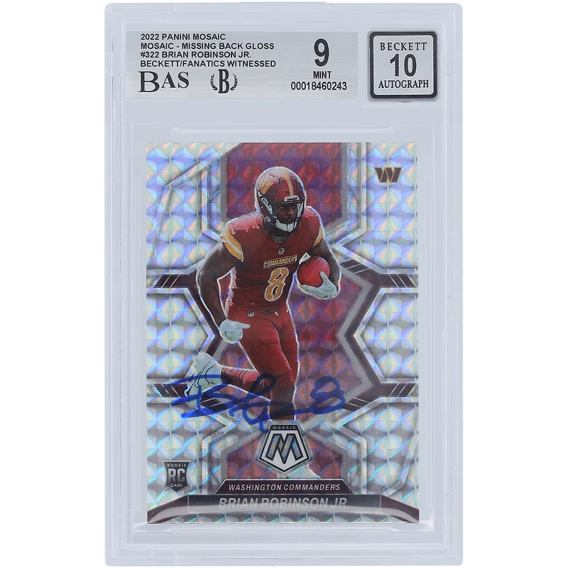 Brian Robinson Jr. Washington Commanders Autographed 2022 Panini Mosaic #322 Beckett Fanatics Witnessed Authenticated /10 Rookie Card