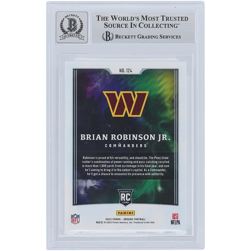 Brian Robinson Jr. Washington Commanders Autographié 2022 Panini Origins #124 Beckett Fanatics Witnessed Authenticated 10 Rookie Card