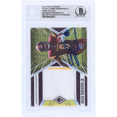 Brian Robinson Jr. Washington Commanders Autographed 2022 Panini Phoenix Prime Yellow Rookie Jumbo Memorabilia Dual-Color Relic #RJM-26 #/50 Beckett Fanatics Witnessed Authenticated Rookie Card