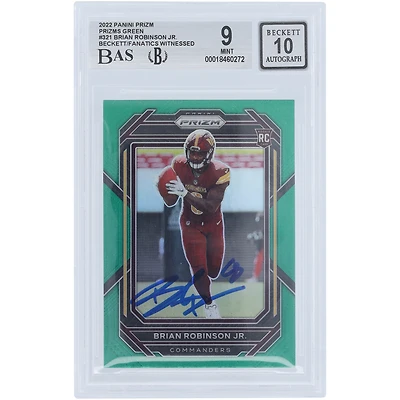 Brian Robinson Jr. Washington Commanders Autographié 2022 Panini Prizm Vert #321 Beckett Fanatics Witnessed Authentifié 9/10 Rookie Card