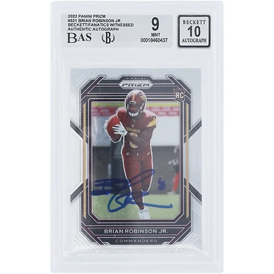 Brian Robinson Jr. Washington Commanders Carte de recrue Panini Prizm n° 321 autographiée 2022 Beckett Fanatics Witnessed Authenticated 9/10 Rookie