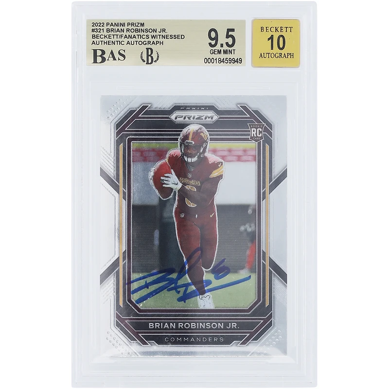 Brian Robinson Jr. Washington Commanders Carte de recrue autographiée Panini Prizm n° 321 2022 Beckett Fanatics Witnessed Authenticated 9.5/10 Rookie